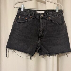 Topshop High Waist A-line Black Distressed Raw Hem Jean Shorts Size 6